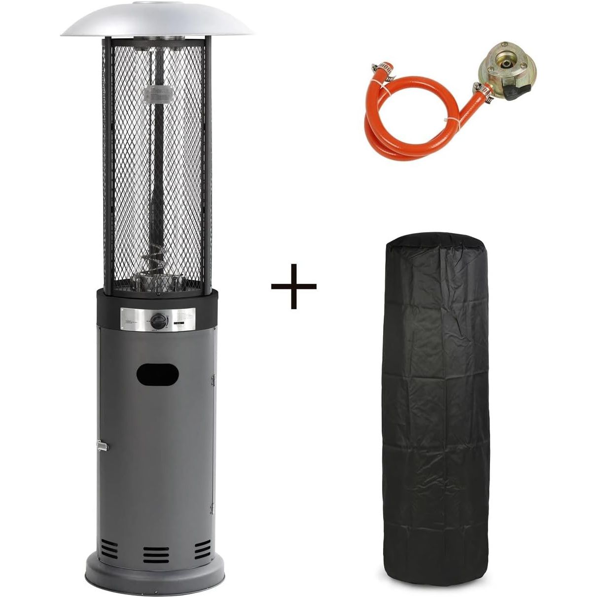 Outdoor Freestanding Gas Patio Heater in Grey - Cover, Regulator & Hose Included