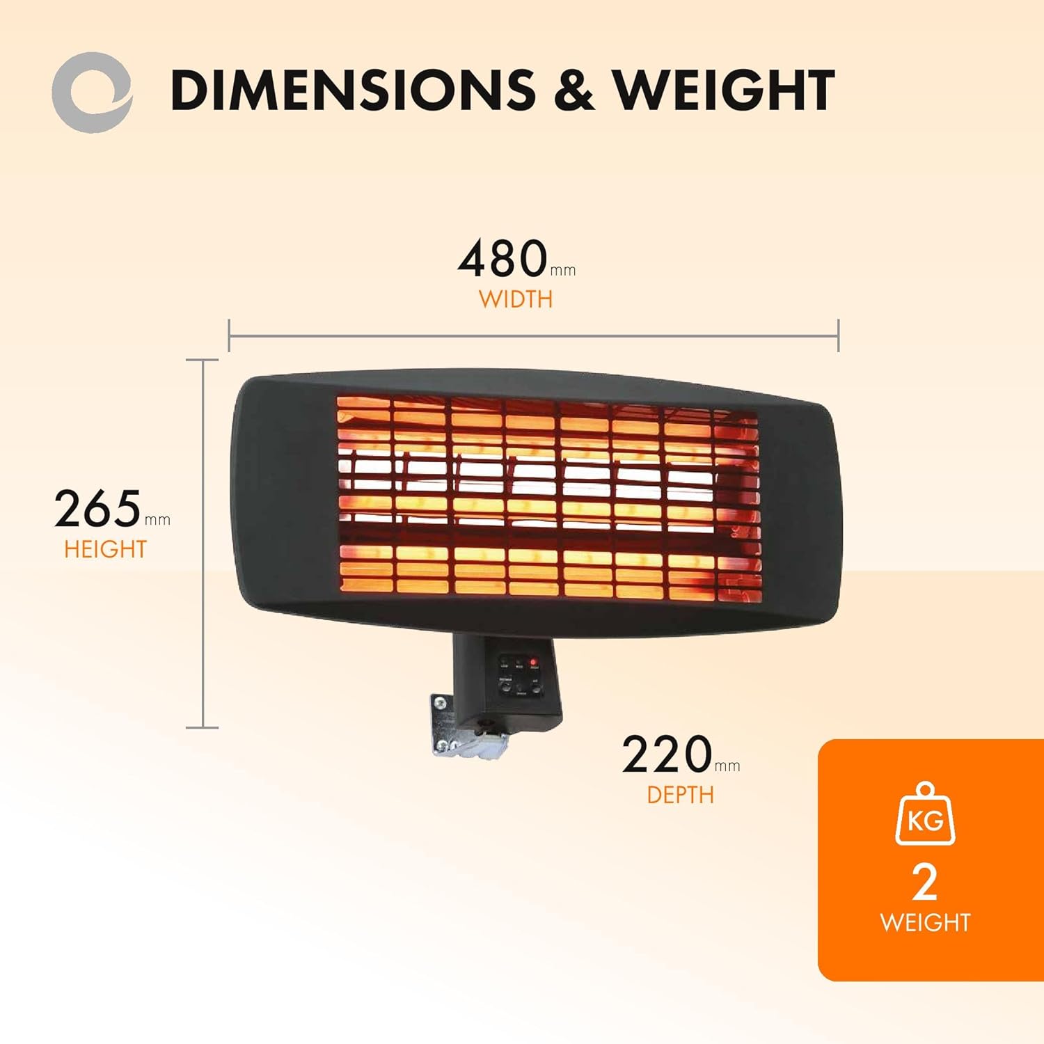 2kW Garden Patio Heater (Square Wall Mounted)