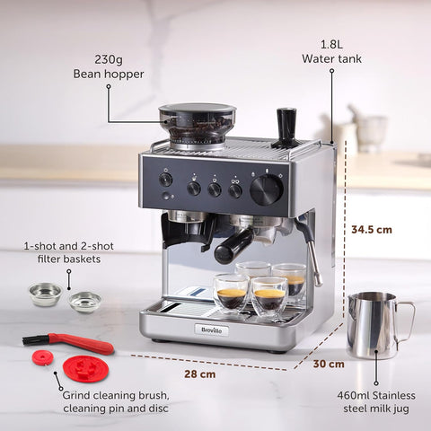 Breville Barista Classic Espresso Machine Bean to Cup Coffee Maker with Integrated Coffee Grinder & Milk Frother